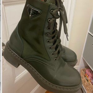 Prada Green Leather Combat Boots